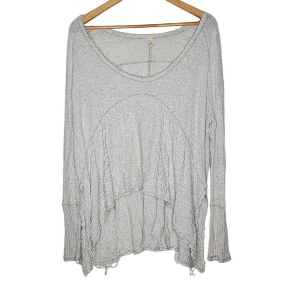 Free‎ People Sunset Park Drippy Thermal Top Light Gray Long Sleeve Women's Small - Picture 1 of 5
